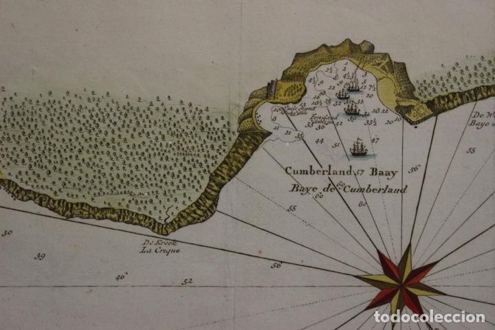 Arte: Plano a color de la costa oriental de la Isla de Juan Fernández (Chile), 1750, Anson - Foto 4 - 304646668