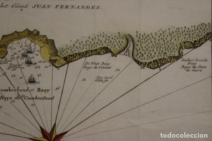 Arte: Plano a color de la costa oriental de la Isla de Juan Fernández (Chile), 1750, Anson - Foto 6 - 304646668