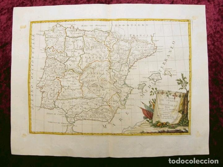 Arte: Gran mapa a color de España y Portugal, 1775. A. Zatta - Foto 2 - 281055338