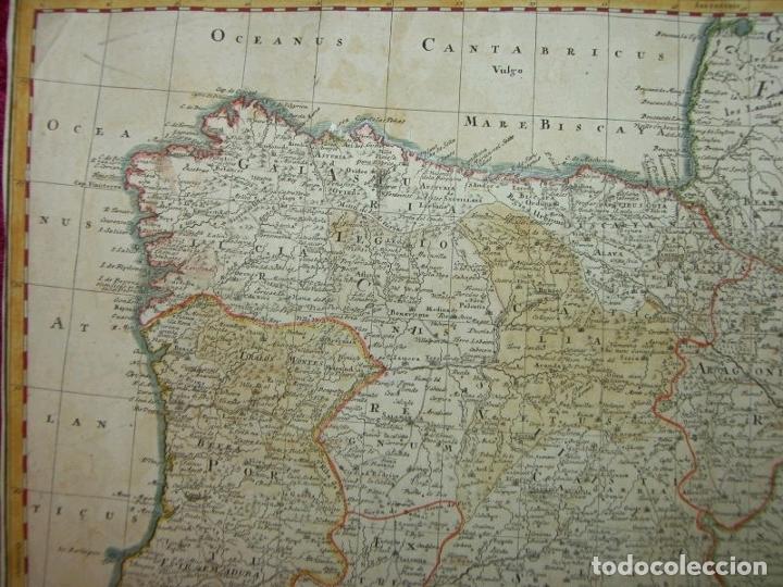 Arte: Gran mapa a color de España y Portugal, 1728. J. B. Homann - Foto 2 - 281825143