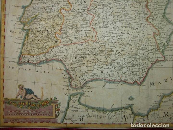 Arte: Gran mapa a color de España y Portugal, 1728. J. B. Homann - Foto 3 - 281825143