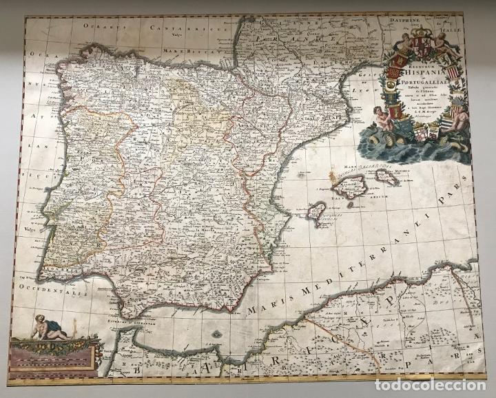 Arte: Gran mapa a color de España y Portugal, 1728. J. B. Homann - Foto 10 - 281825143