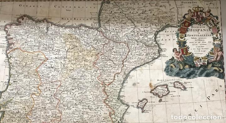 Arte: Gran mapa a color de España y Portugal, 1728. J. B. Homann - Foto 11 - 281825143