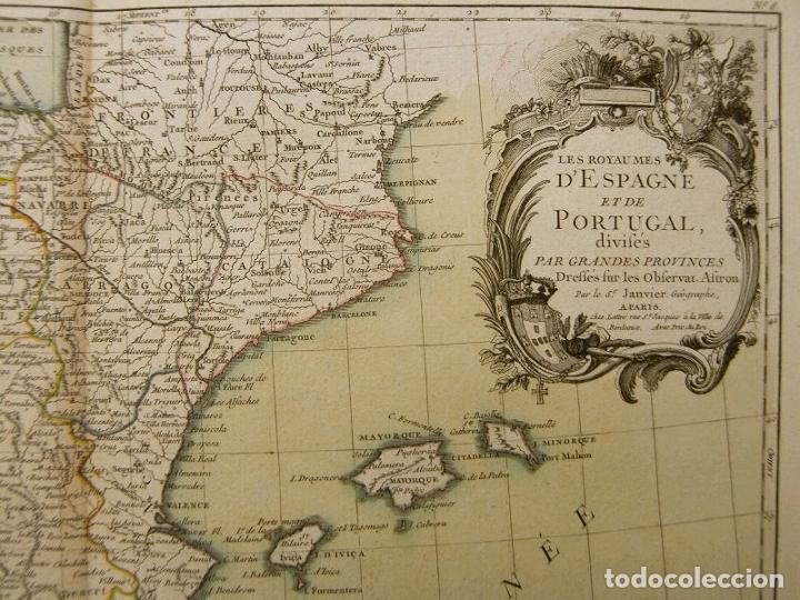 Arte: Gran mapa a color de España y Portugal, 1762. Jean Janvier / Lattré & Herrisant - Foto 4 - 282548803