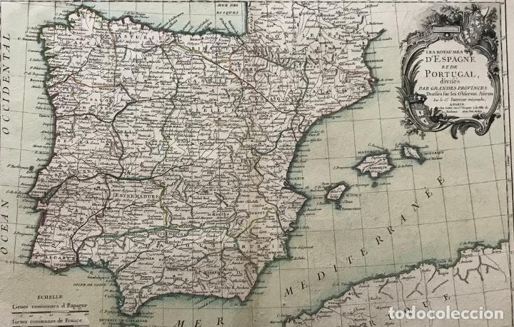 Arte: Gran mapa a color de España y Portugal, 1762. Jean Janvier / Lattré & Herrisant - Foto 9 - 282548803