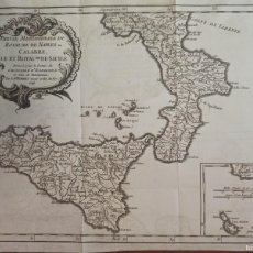 Arte: ESPLÉNDIDO MAPA REINO NÁPOLES, SUR, CALABRIA, SICILIA, ORIGINAL, 1751, PARIS, VANGOUDY / LATTRÉ,