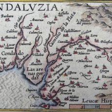 Arte: ANDALUCÍA, HUELVA, SEVILLA, CÁDIZ, MAPA POR ORTELIUS/GALLE, 1598, ANDALUZIA