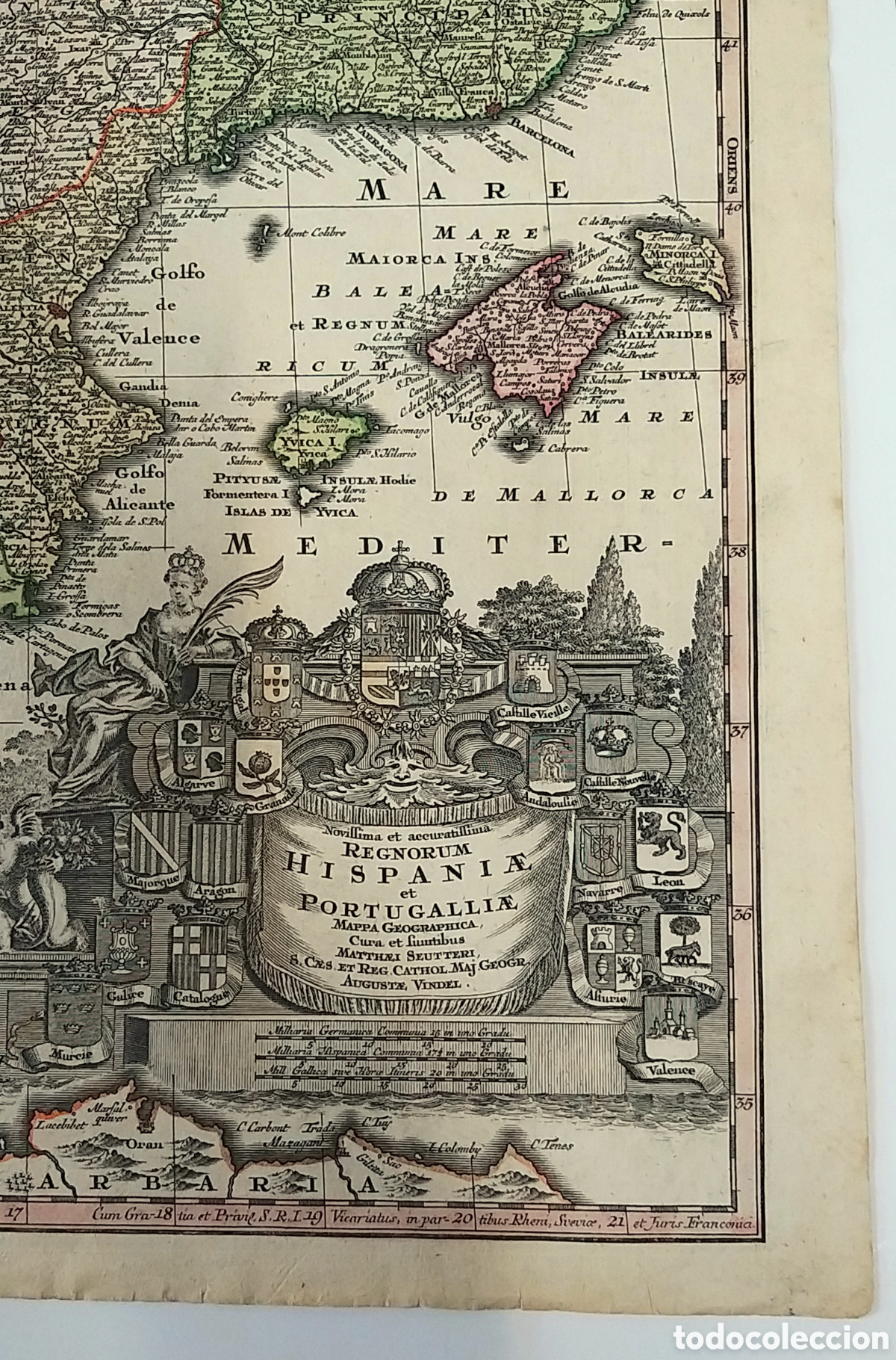 Arte: Hispania et Portugallia. Mapa Mathaeus Seutter 1734. - Foto 2