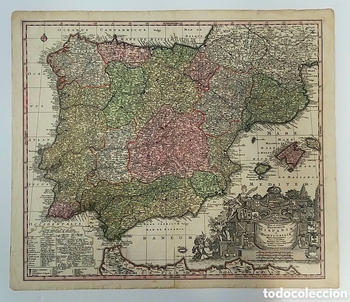 Arte: Hispania et Portugallia. Mapa Mathaeus Seutter 1734. - Foto 1