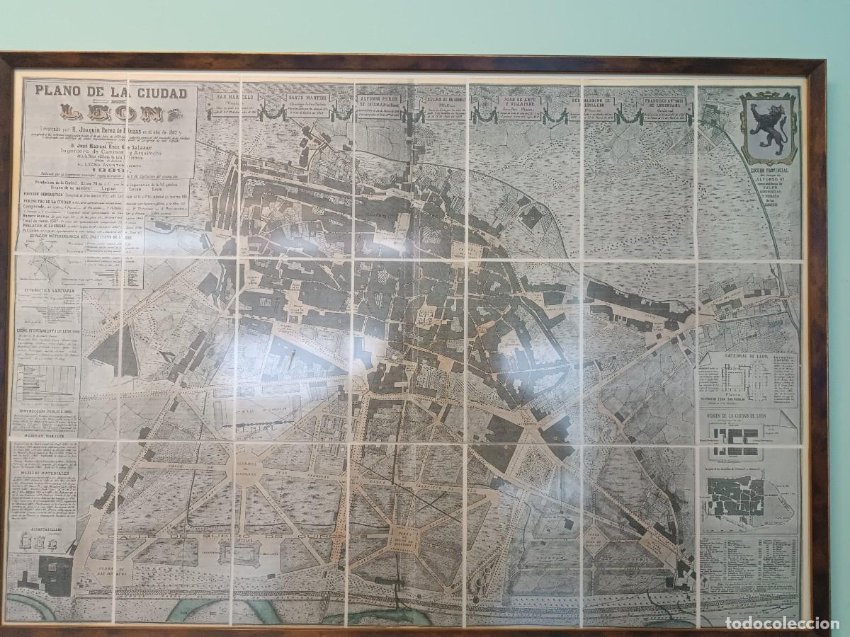 Arte: Plano de la ciudad de Leon . Mapa entelado. - Foto 2
