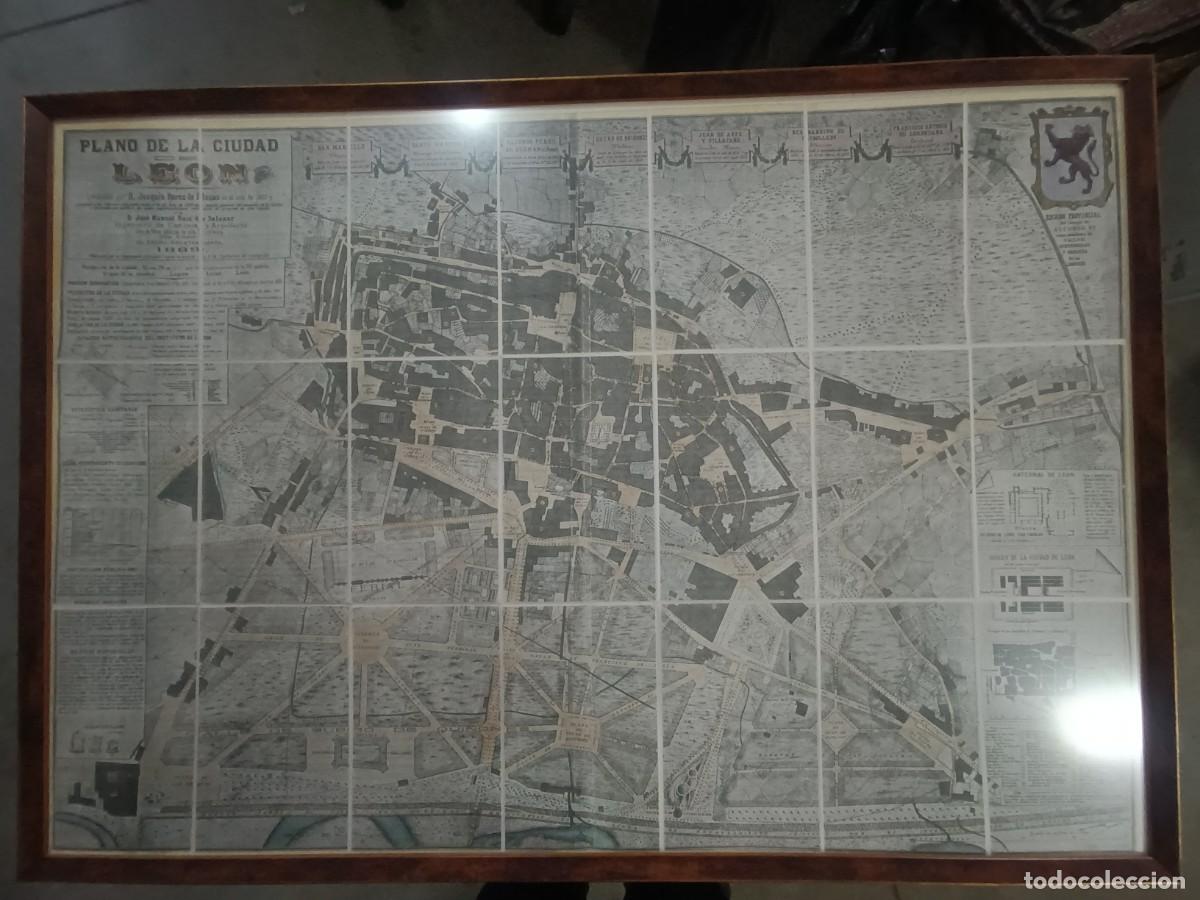 Arte: Plano de la ciudad de Leon . Mapa entelado. - Foto 1