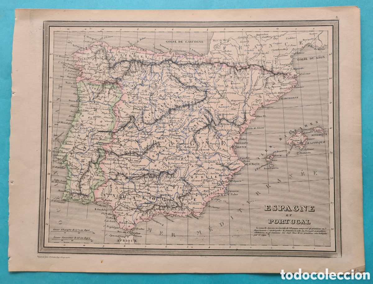 Art: MAPA ANTIGUO - ESPA&Ntilde;A Y PORTUGAL - PUBLICADO POR FREMIN PARIS [CA 1840]