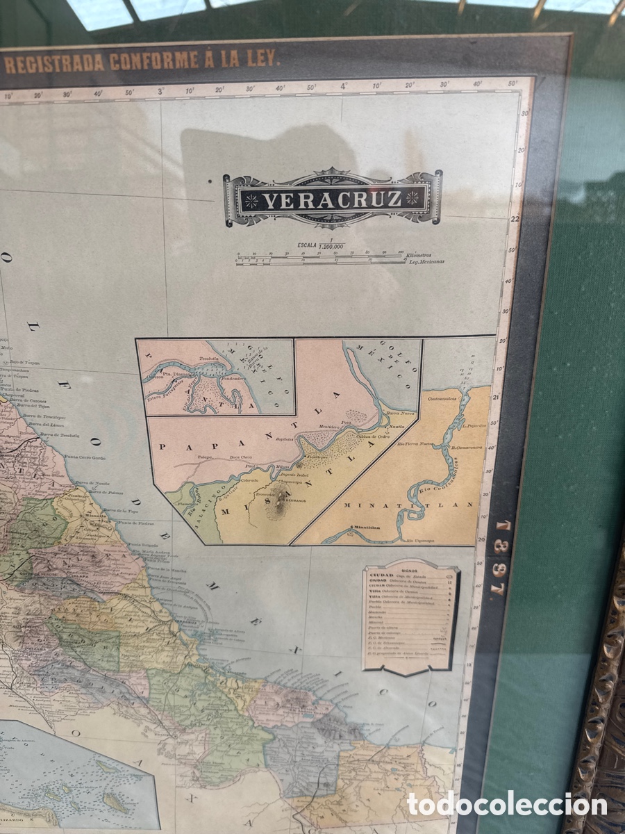 Arte: Mapa de Veracruz, M&eacute;xico 1897 - Foto 2
