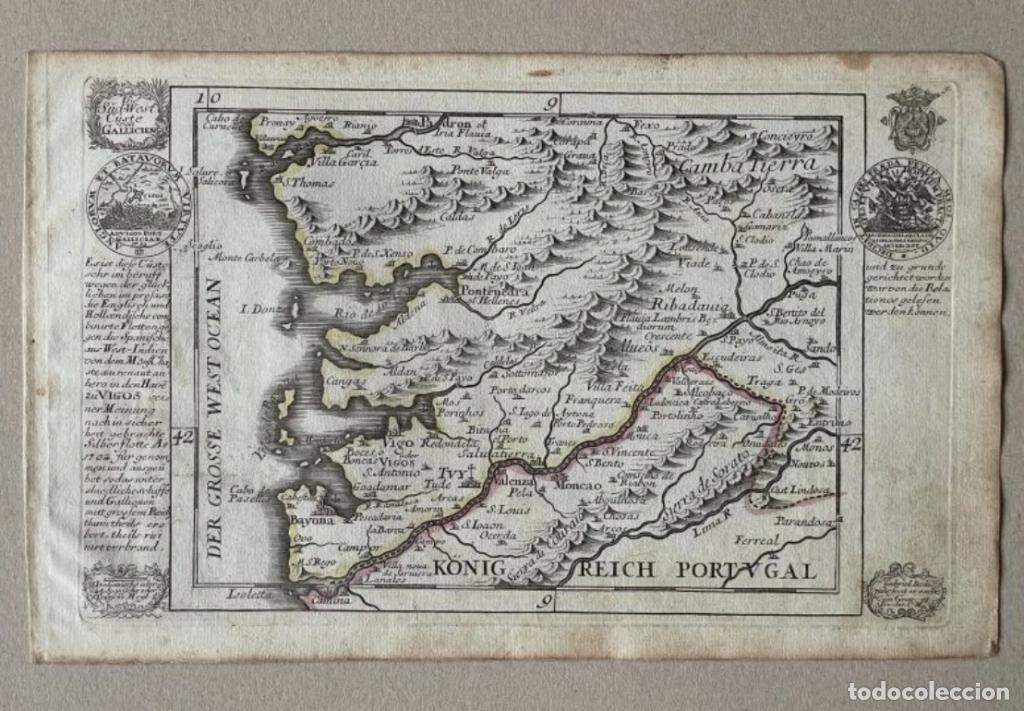 Arte: Mapa de la costa sudoeste de Galicia (Espa&ntilde;a), hacia 1720. G. Bodenehr/Stridbeck