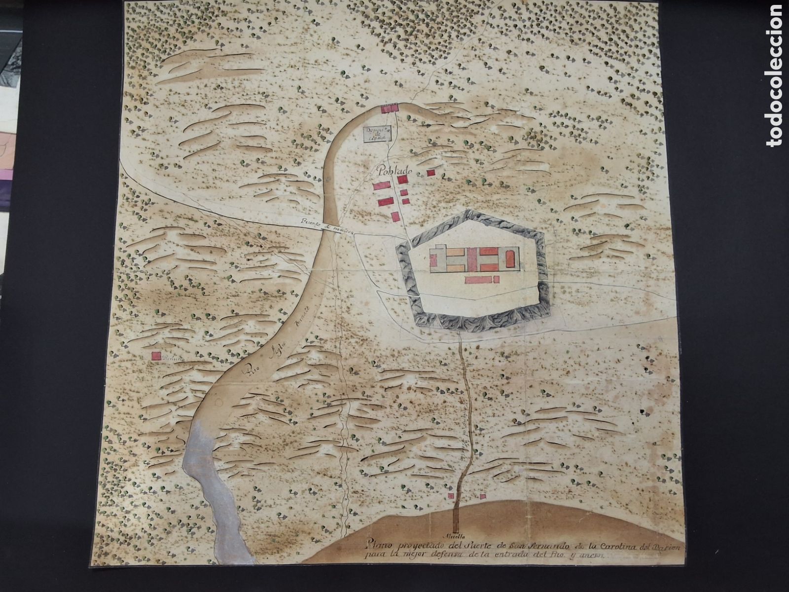 Arte: Mapa manuscrito de San Fernando de la Carolina del Darien. Panam&aacute;. An&oacute;nimo. Siglo XVIII