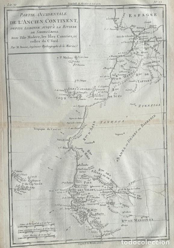 Arte: &Aacute;frica occidental e islas de Cabo verde, Canarias (Espa&ntilde;a) y Madeira (Portugal), 1780. Bonne/Raynal