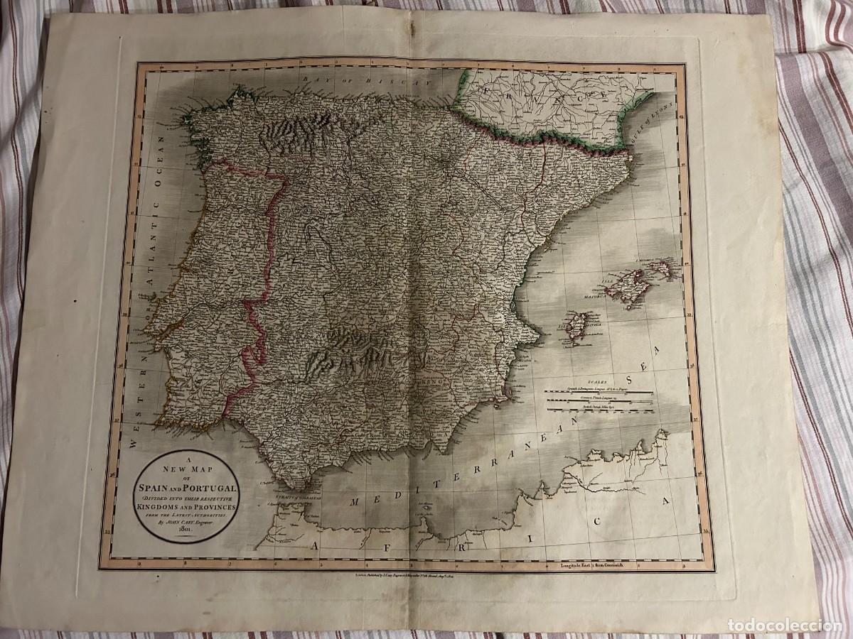 Arte: Un nuevo mapa de Espa&ntilde;a y Portugal, dividido en sus respectivos reinos y provincias. John Cary 1801
