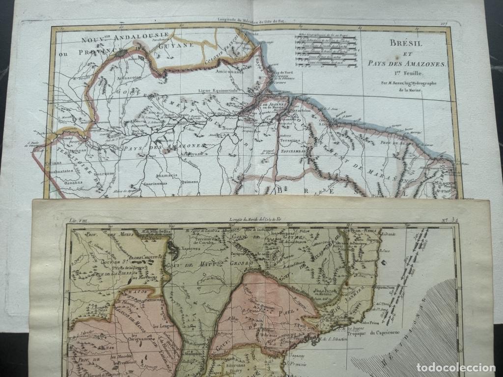 Arte: Dos mapas a color del norte y litoral de Brasil (Am&eacute;rica del sur), 1770 y 1787. Bonne/Raynal