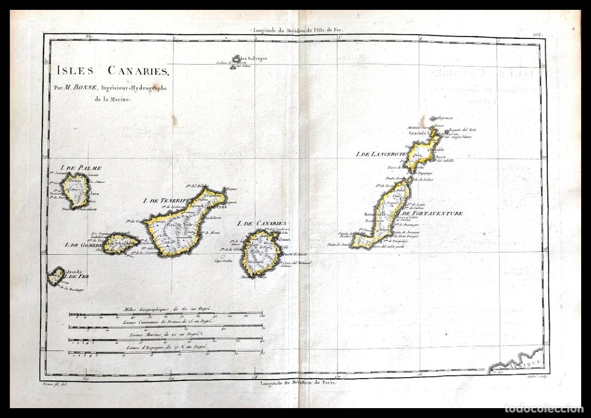 Arte: Mapa antiguo Canarias a&ntilde;o 1797 con certificado de autenticidad. Mapas antiguos islas Canarias