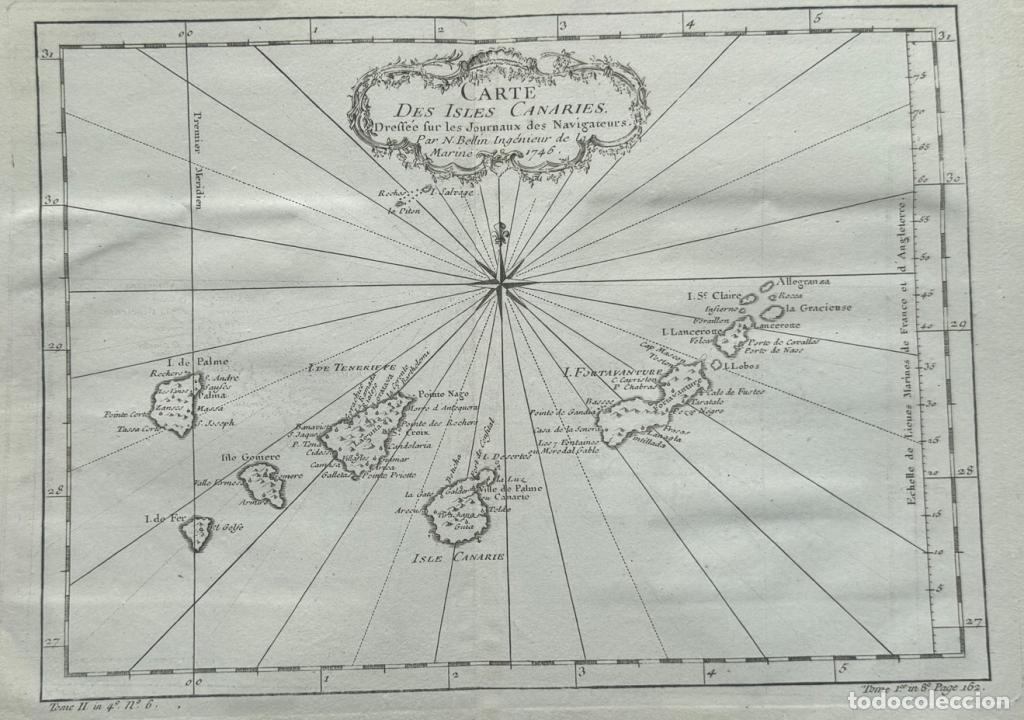 Arte: Mapa de las islas Canarias (Espa&ntilde;a), 1746. Bellin/Prevost