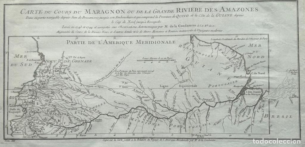 Arte: Mapa del r&iacute;o Amazonas ( Brasil, Guayana, Ecuador,..),1757. Bellin/Schley/Prevost