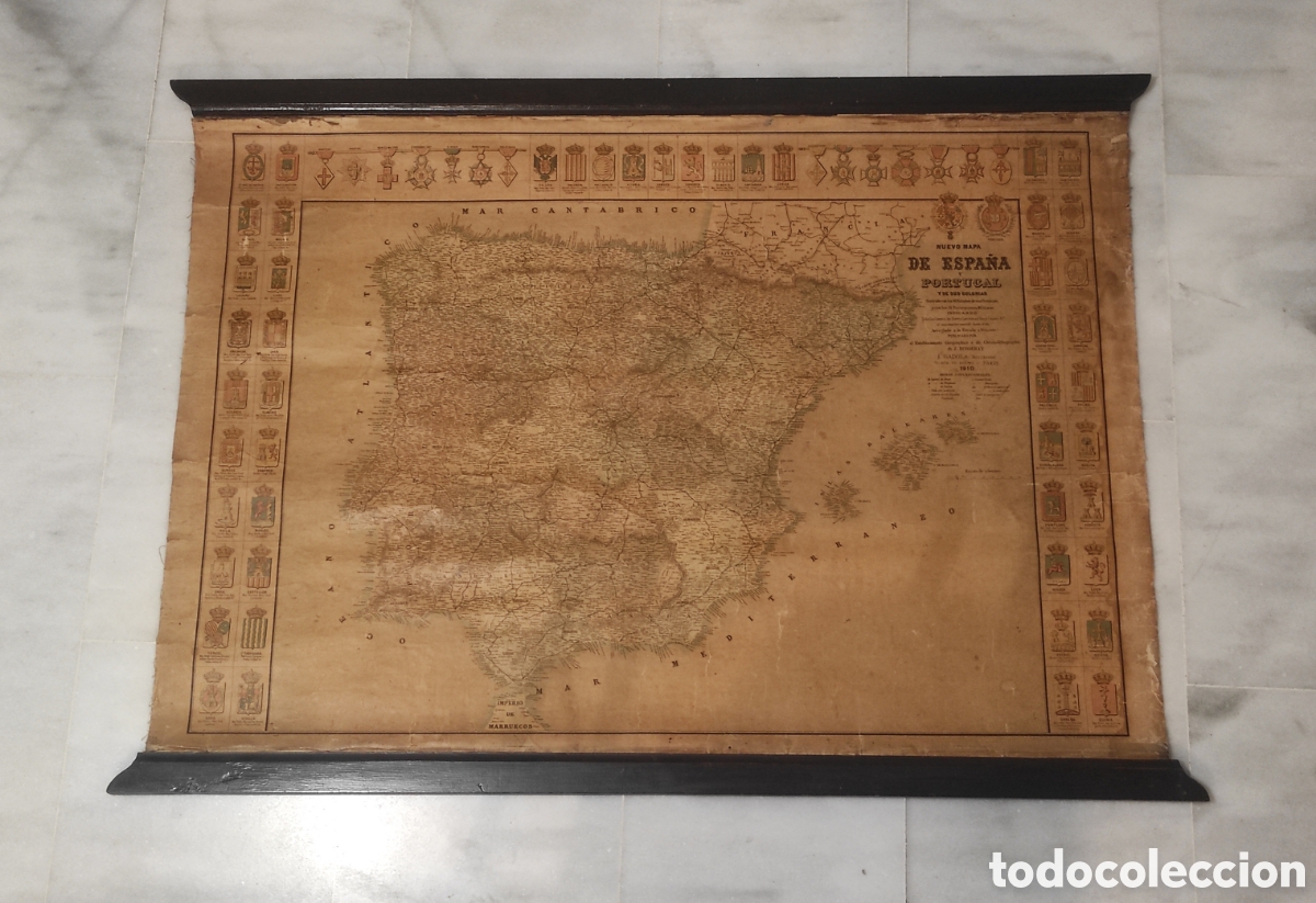 Arte: NUEVO MAPA DE ESPA&Ntilde;A Y PORTUGAL Y DE SUS COLONIAS - EDITOR J. DOSSERAY - PAR&Iacute;S 1910