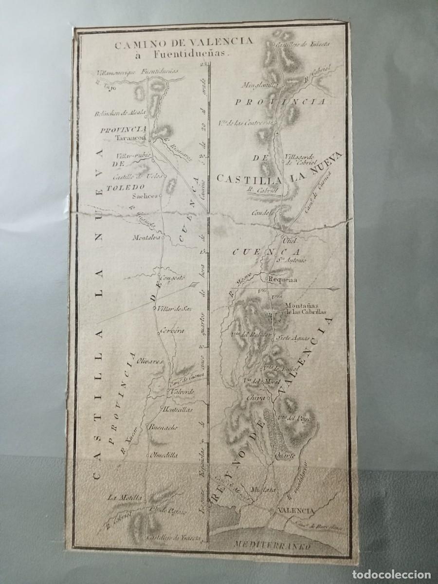 Arte: MAPA DE &Eacute;POCA DEL CAMINO DE VALENCIA A FUENTIDUE&Ntilde;A, SIGLO XVII-XXVIII, MUY POSIBLEMENTE DE POSTAS.