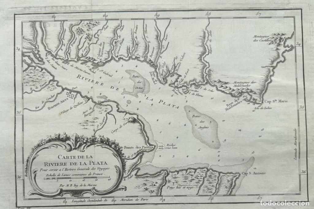 Arte: Mapa del mar o r&iacute;o de La Plata ( Am&eacute;rica del Sur ) , 1755. Bellin/Prevost