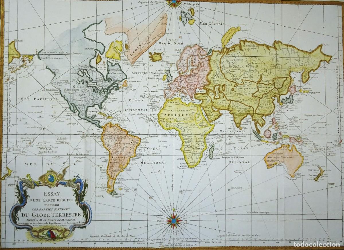 Kunst: Mapamundi Bellin, 1748/1778, Essay d&acute;une Carte Reduite &hellip;Globe Terrestre