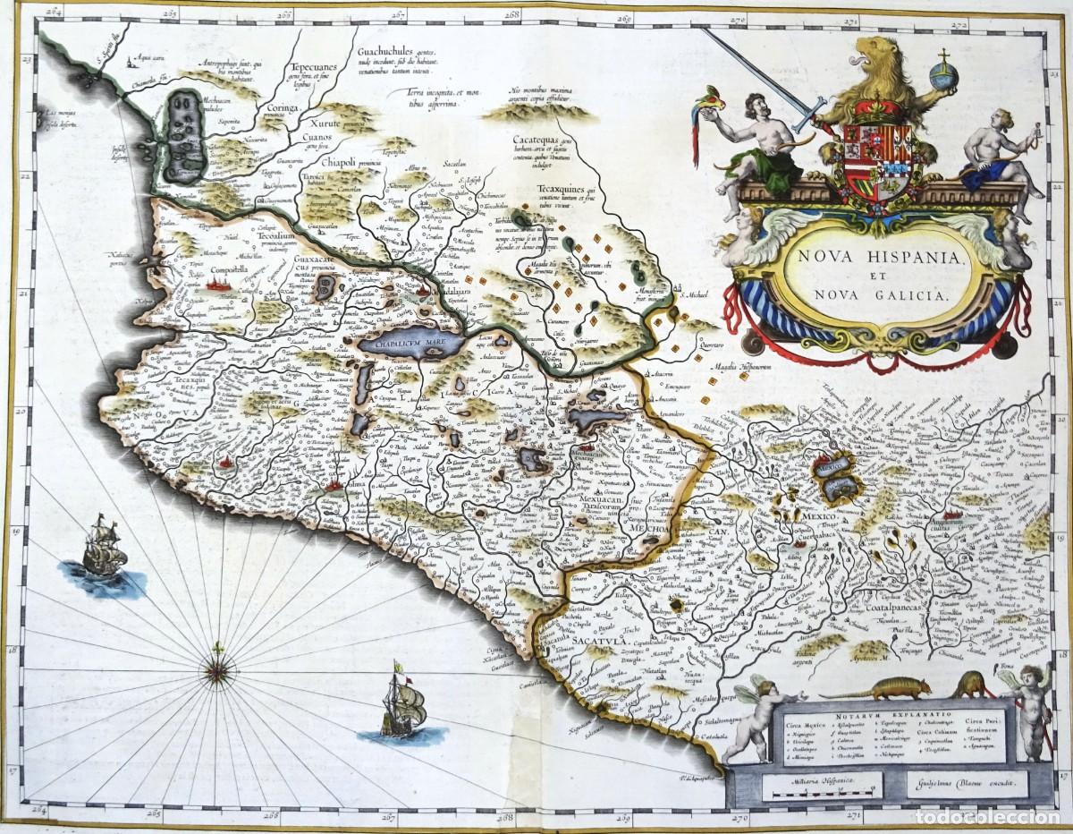Arte: Mexico, mapa por W. Blaeu, 1635, Nova Hispania et Nova Galicia