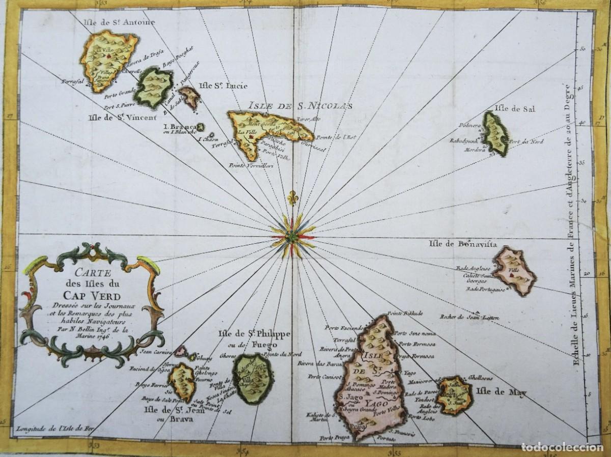 Arte: Cabo Verde, mapa por J.N. Bellin, 1746, Carte Des Isles du Cap Verd&hellip;.