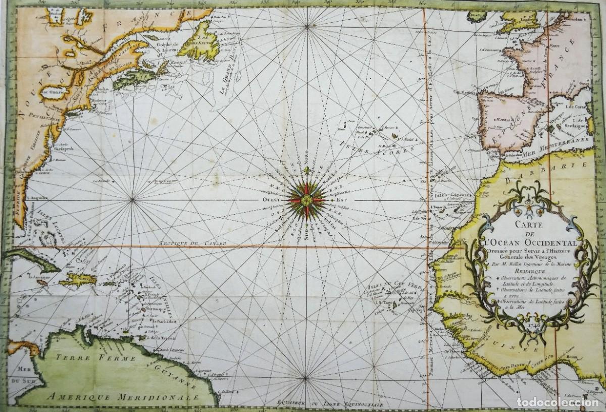 Arte: Atl&aacute;ntico, Am&eacute;rica, &Aacute;frica, Europa Bellin, 1746, Carte de l&acute;Ocean Occidental&hellip;