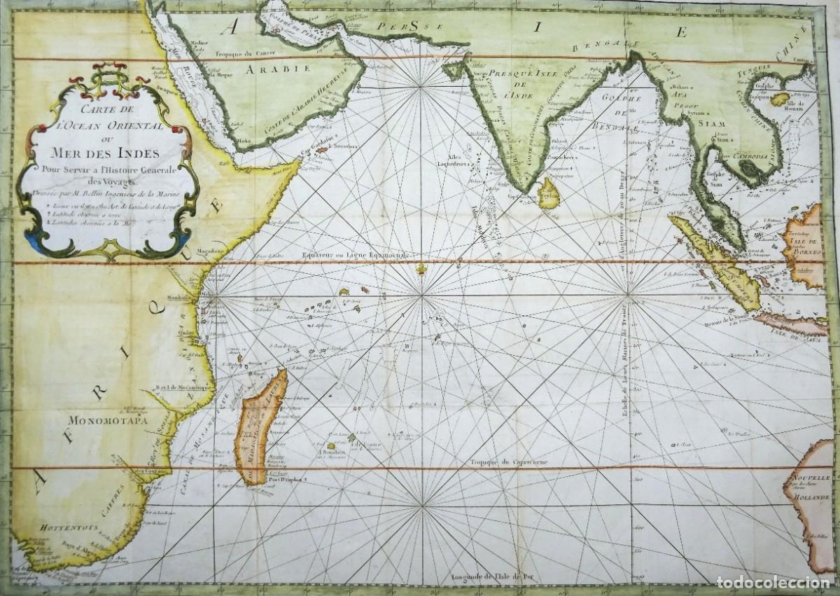 Arte: Oc&eacute;ano &Iacute;ndico, Africa, Australia, India, Arabia,.... Bellin, 1746, Carte de l&acute;Ocean Oriental&hellip;