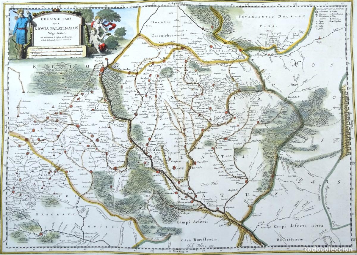 Arte: Ucraina, Kiev, mapa muy raro por J. Blaeu, 1662/1680, Ukrainae pars quae Kiovia Palatinatus.