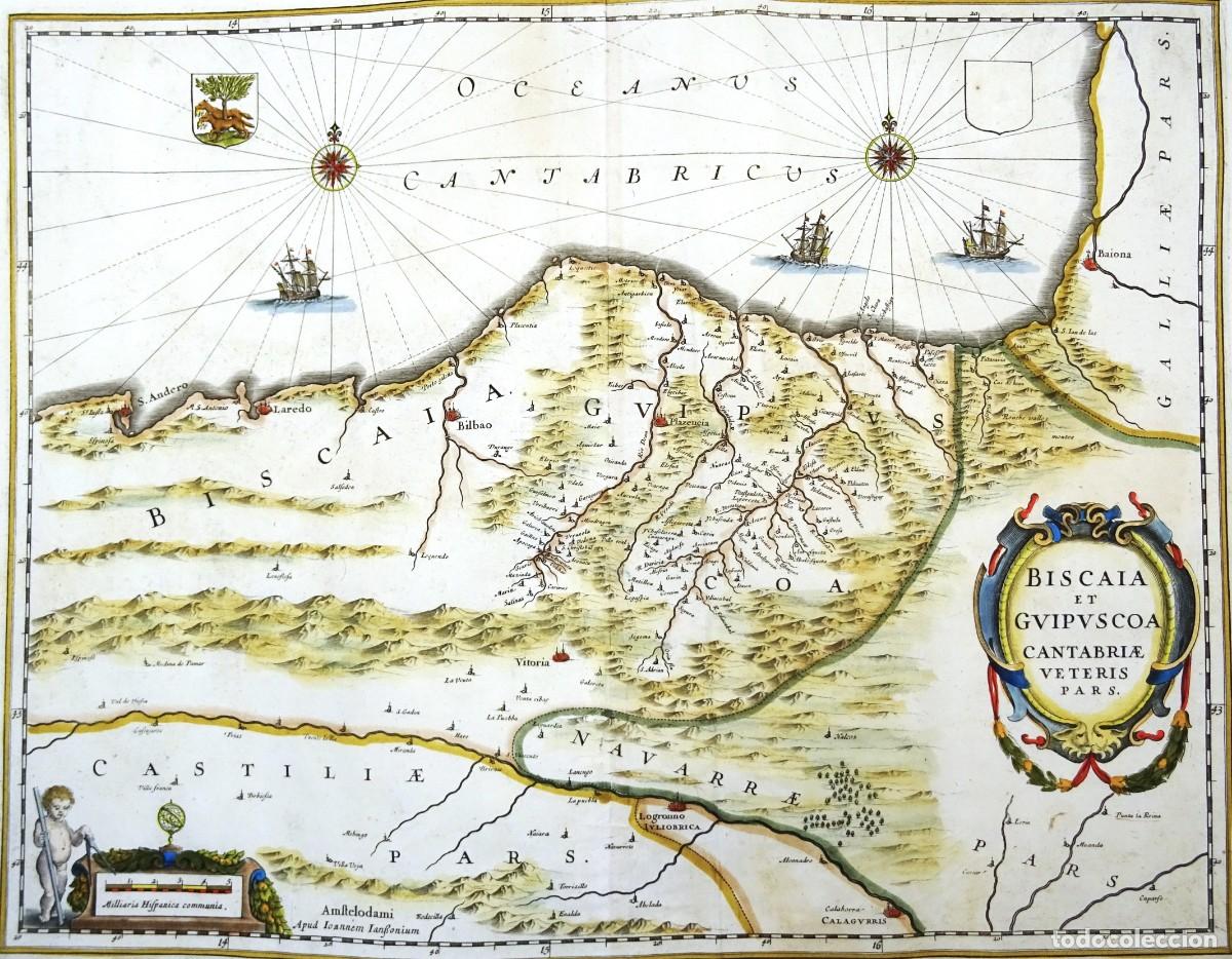 Arte: Pais Vasco, Cantabria, J. Janssonius, 1657, Biscaia et Guipuscoa Cantabriae Veteris Pars.