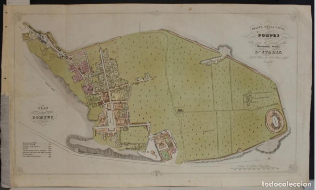Arte: GRAN PLANO A COLOR DE LA CIUDAD ROMANA DE POMPEYA ( ITALIA), 1841, F. ARTARIA