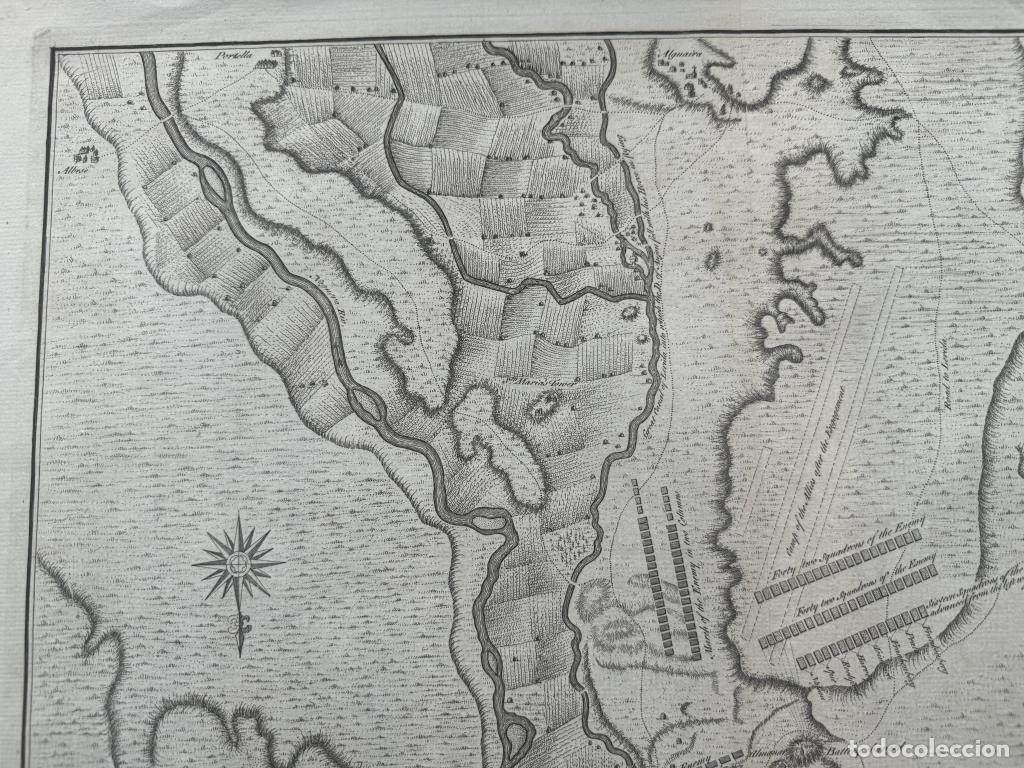 Arte: Gran plano de la batalla de Almenar (L&eacute;rida, Espa&ntilde;a), 1744. Basire/Tindal/Rapin/Knapton