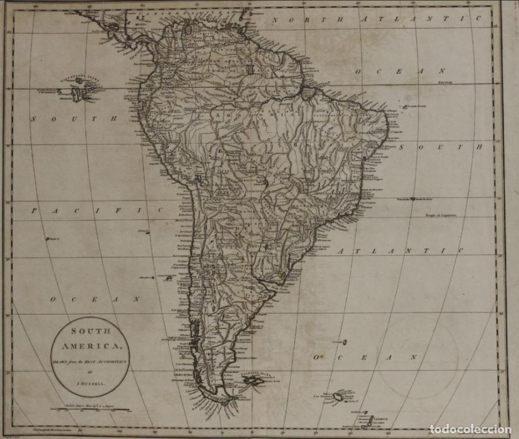Arte: Gran mapa de Am&eacute;rica del sur, 1799. Russell/Guthrie/Dilly & Robinson