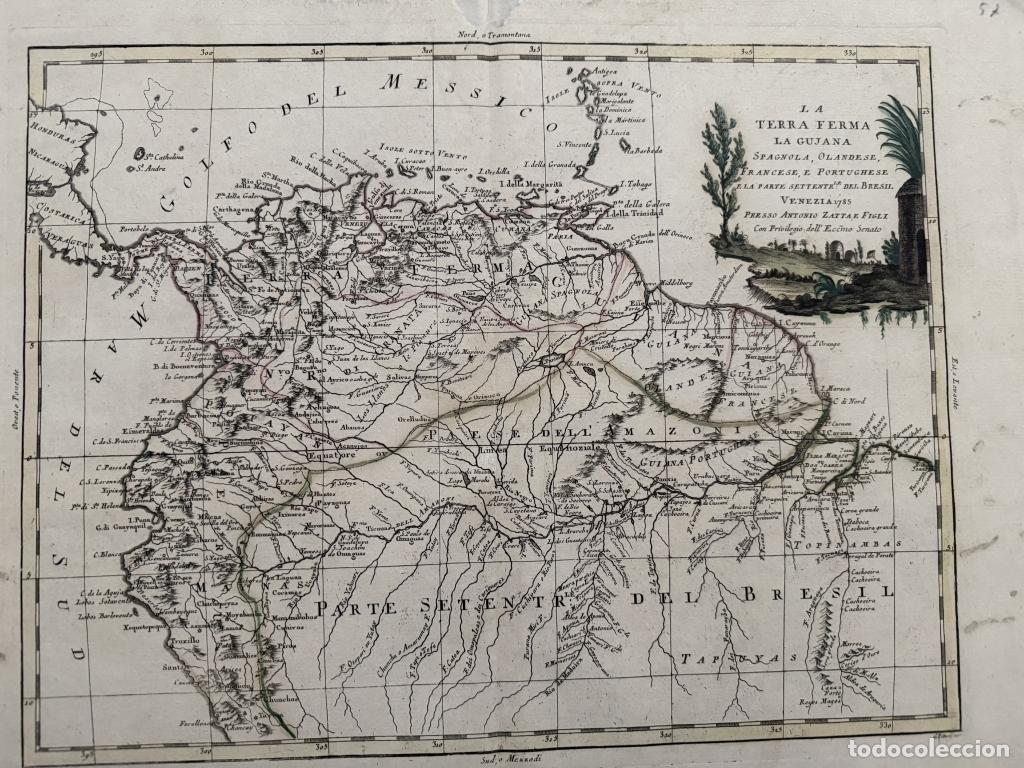 Arte: Mapa a coloor del norte de Am&eacute;rica del Sur, 1785. Antonio Zatta/Piteri