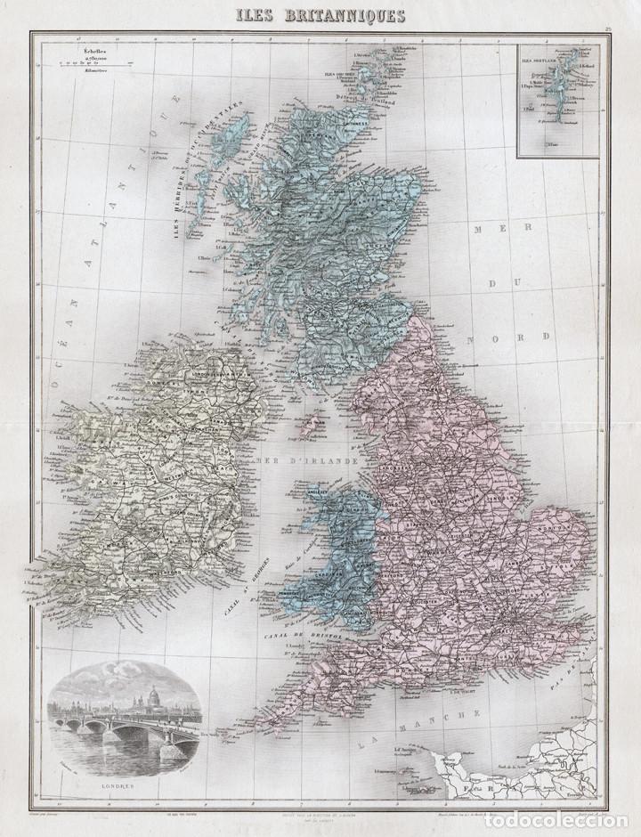 Arte: MAPA DEL REINO UNIDO [GRAN BRETA&Ntilde;A] DE 1894. LITOGRAF&Iacute;A COLOREADA DE LACOSTE Y LECOCQ. ATLAS MIGEON