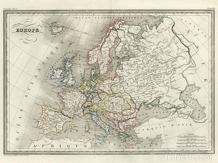 Arte: MAPA POL&Iacute;TICO DE EUROPA, DE MALTE-BRUN, 1837. GRABADO AL ACERO, COLOREADO A MANO. Grab&oacute; THIERRY