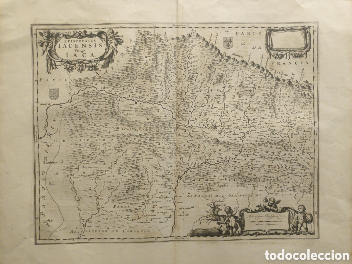 Arte: GRABADO ANTIGUO ORIGINAL - MAPA DE JACA - (HUESCA) (ARAG&Oacute;N) - SIGLO XVIII - JOAN BLAEU - 62 X 53.50