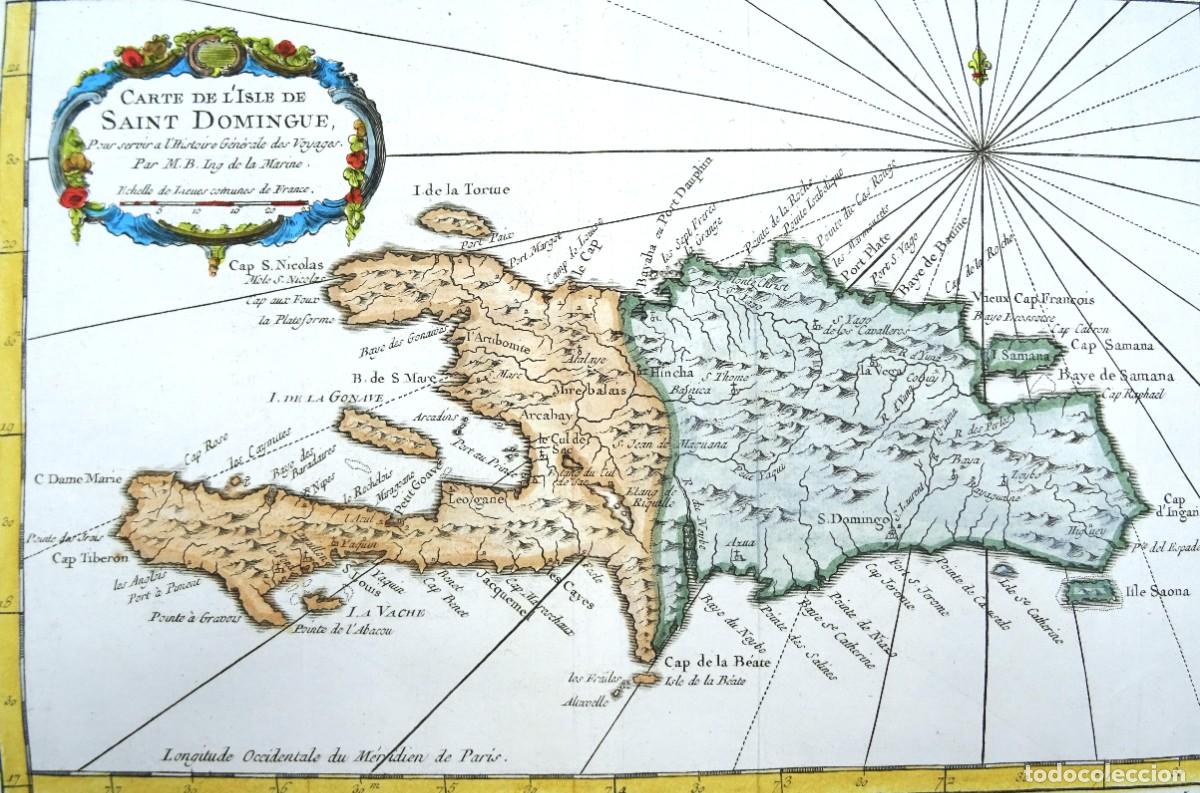 Arte: Republica Dominicana, Haiti, mapa Bellin, 1759, Carte de l&acute;Isle de Saint Domingue