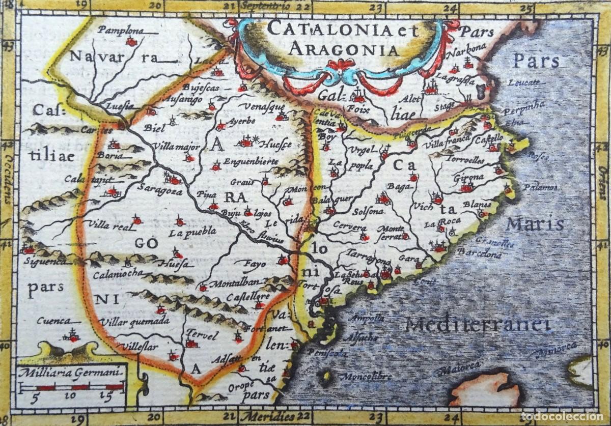 Arte: Catalu&ntilde;a, Arag&oacute;n, Navarra, mapa Bertius/Hondius, 1618, Catalonia et Aragonia