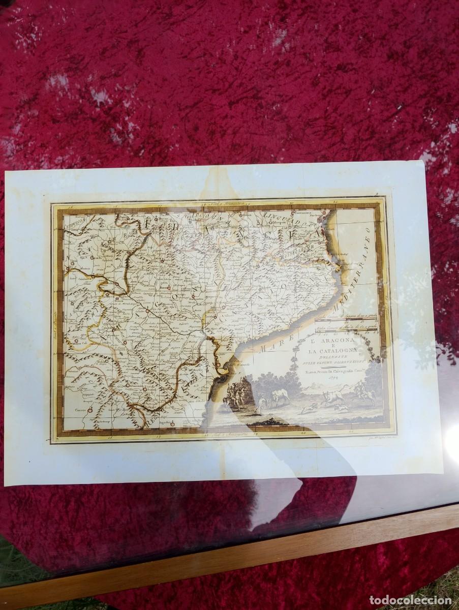 Arte: Facs&iacute;mil de un mapa de Catalu&ntilde;a y Arag&oacute;n publicado en Italia en 1744 (unos 30x50cms.) por apenas 10