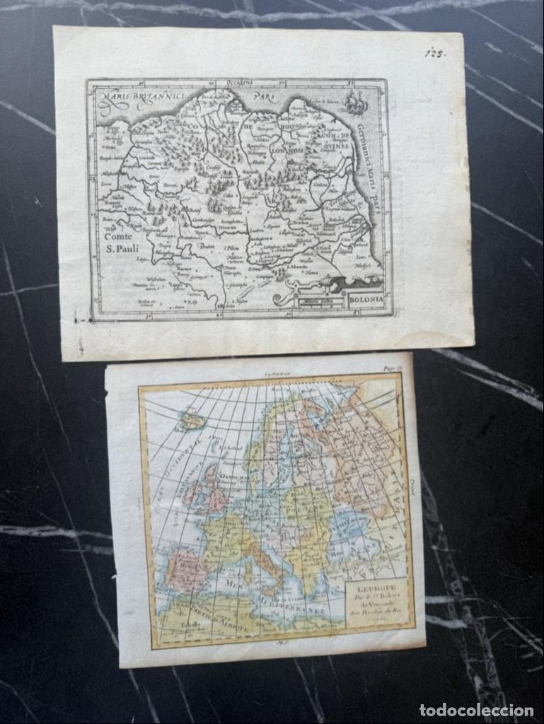 Arte: Mapa a color de Europa y Bolonia (Francia), 1609 y 1750. Mercator/Hondius/Vaugondy