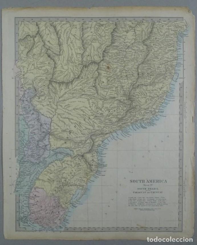 Arte: Gran mapa a color de Brasil Paraguay y Uruguay (Am&eacute;rica del sur), 1859. Walter