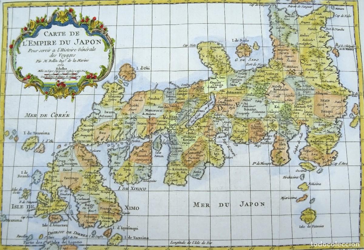 Arte: Jap&oacute;n, mapa por J.N. Bellin, 1752, Carte de l'Empire du Japon