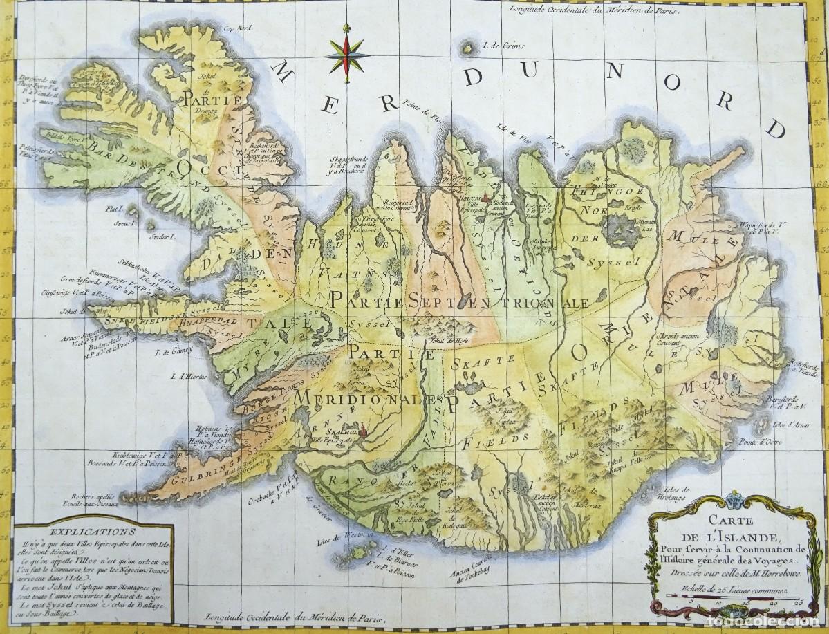 Kunst: Islandia, mapa grande por Bellin, 1759, Carte de l&acute;Islande