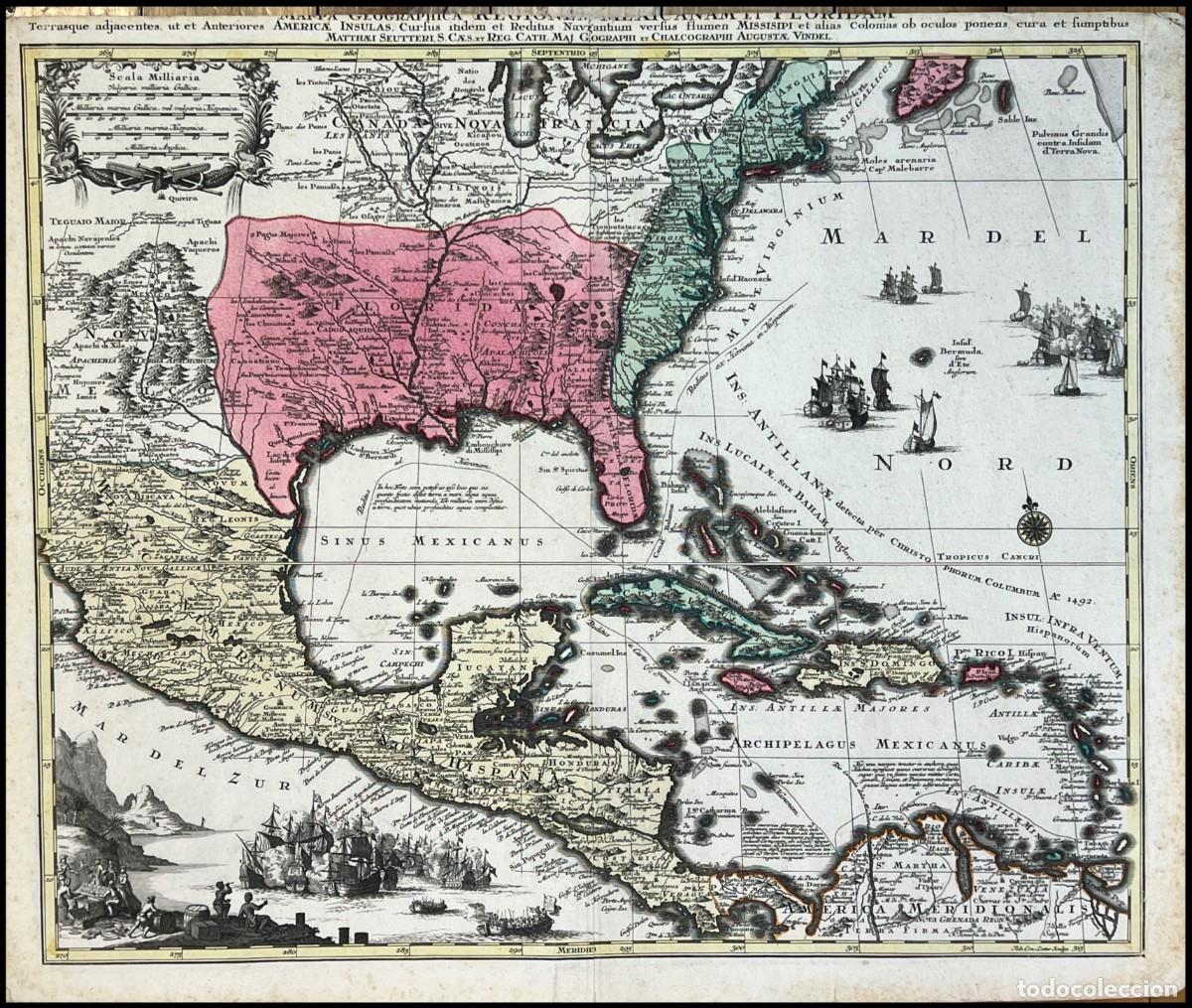 Arte: MATTHAUS SEUTTER - AM&Eacute;RICA CENTRAL, GOLFO DE M&Eacute;XICO, FLORIDA - 1730